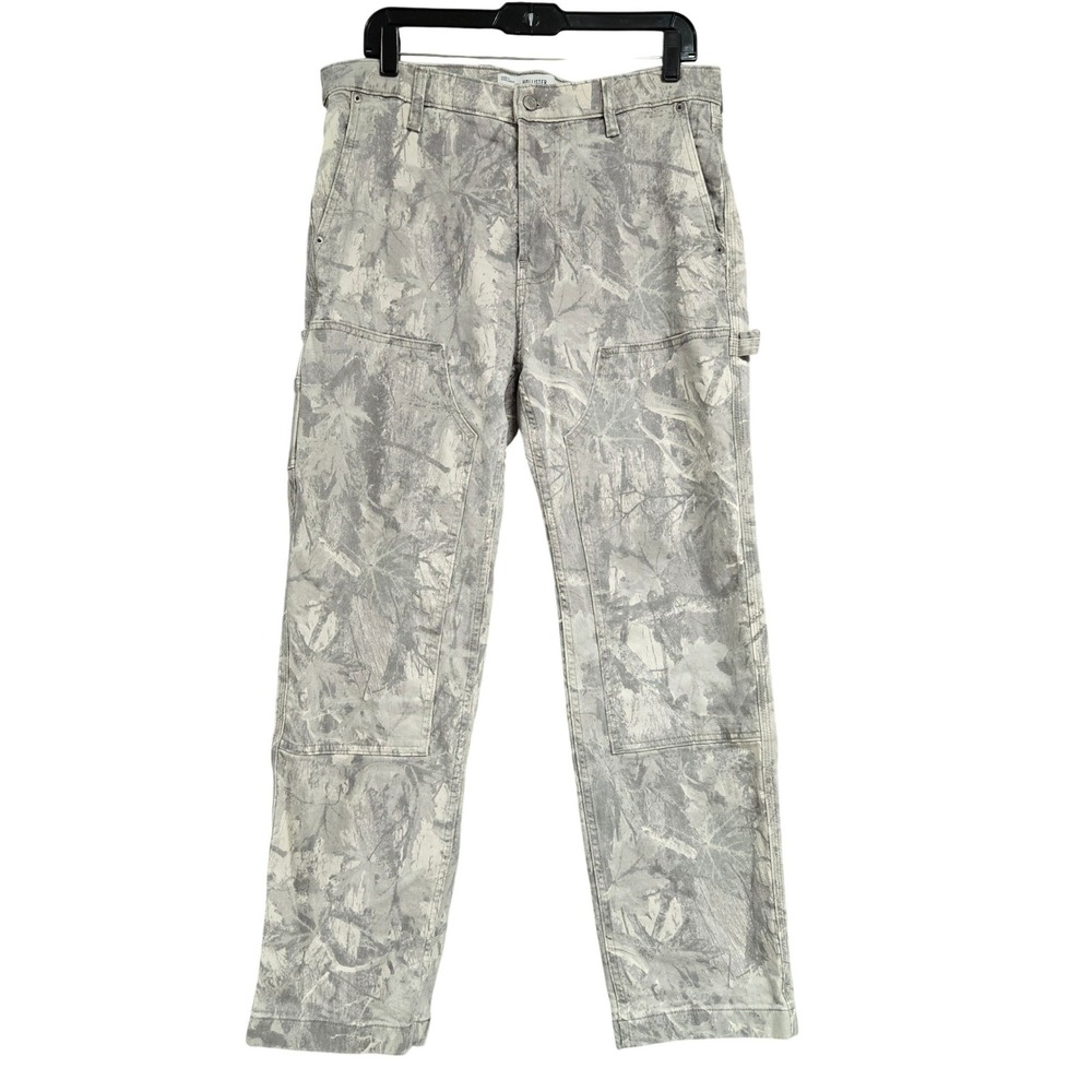 Hollister Loose Carpenter Pants Gray White Leaf Camo Utility Hunting Men's 34x32